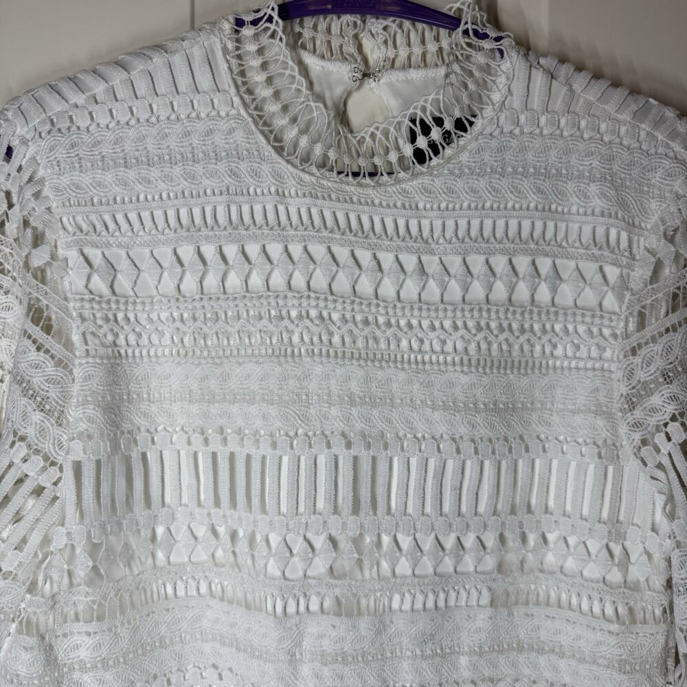 New Sugar Lips Womens Dress White Geometric Crocheted 3/4 Sleeve Boho Small - Picture 3 of 10